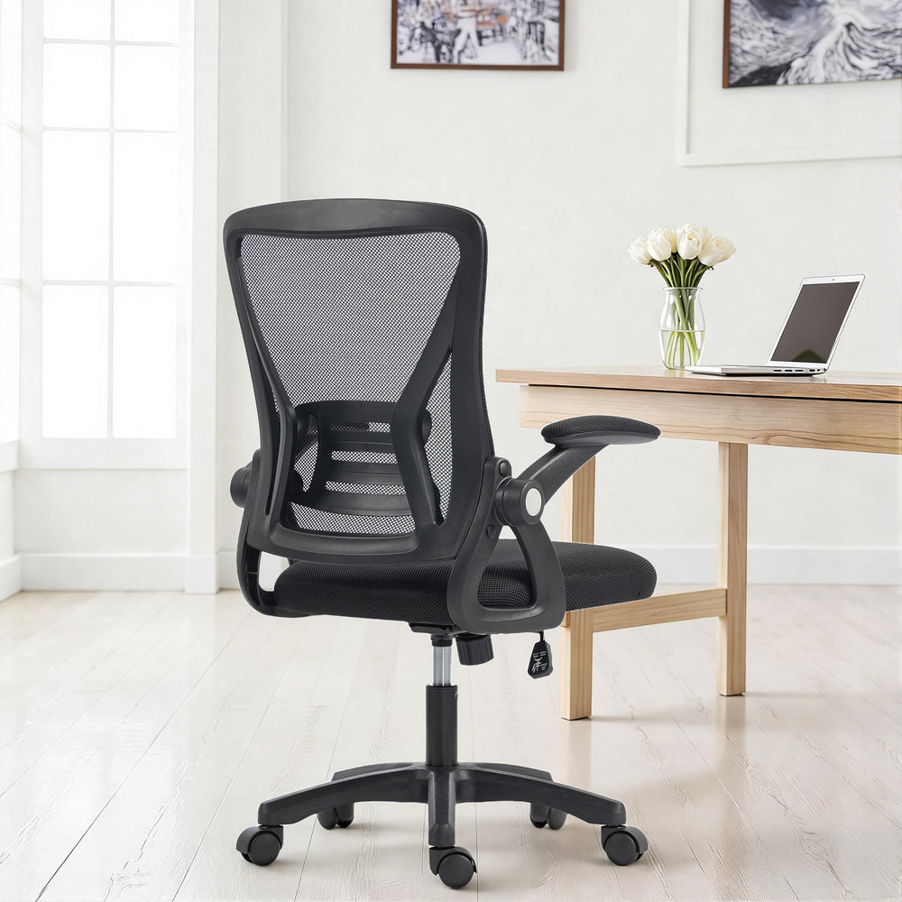 Mesh office chair with flip-up arms, black