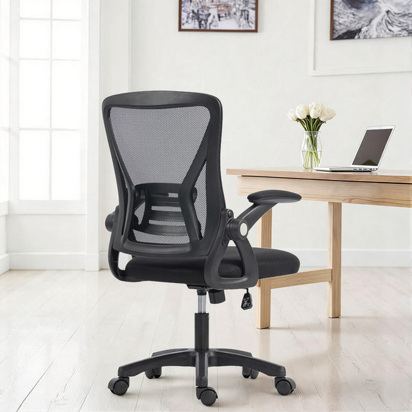 Mesh office chair with flip-up arms, black