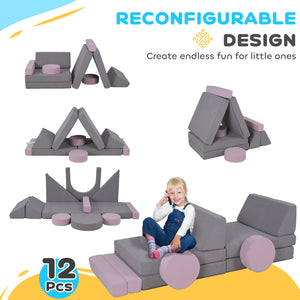 12 Piece Kids Modular Play Sofa Set, Grey
