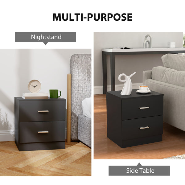 Modern black bedside table with 2 drawers