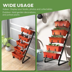 5-tier raised vertical planter with 5 containers, red