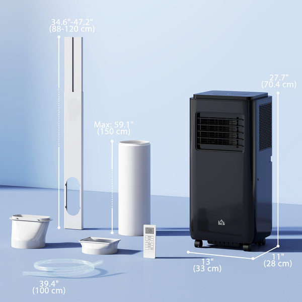 8,000 BTU Mobile Air Conditioner 345 Sq. Ft., Dehumidifier Fan Auto Sleep with 24H On/Off Timer, Window Kit, Black
