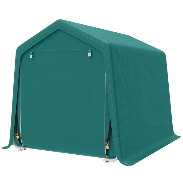 Garden shed with metal frame and double zipper, green