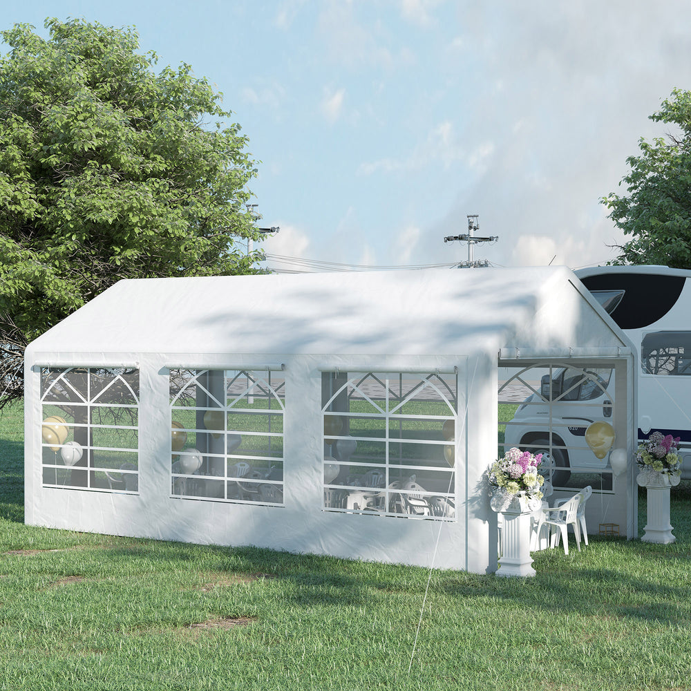 20’ x 10’ Heavy Duty Party Tent Outdoor Carport Canopy Shelter Gazobo with Sidewall, Zipper Door and Windows, White