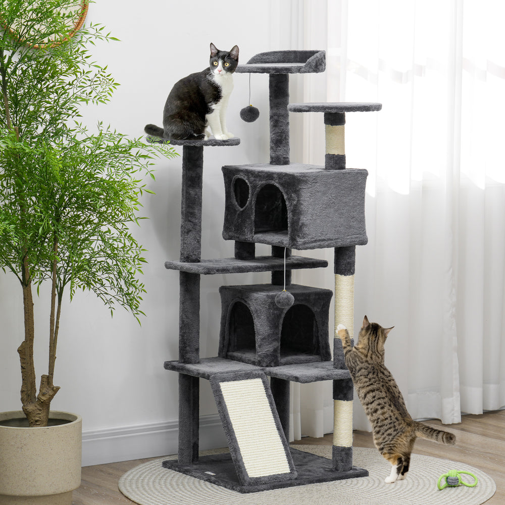 54-inch Multi-Level Cat Tree with Scratching Posts, Condos, Bed, Dark Gray