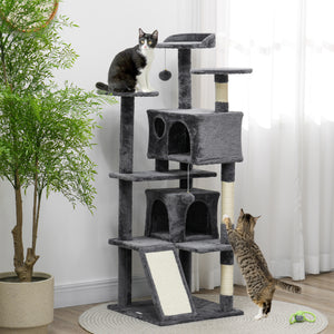 54-inch Multi-Level Cat Tree with Scratching Posts, Condos, Bed, Dark Gray