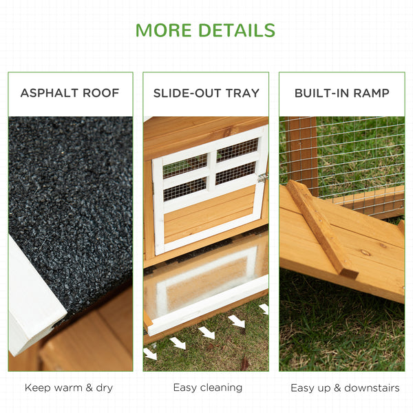 79" Wooden Chicken Coop, Outdoor Hen House, Poultry Habitat with Removable Tray, Nesting Box, Run, Ramp, Brown