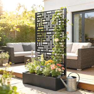 Galvanized Raised Garden Bed with Trellis, 180cm Tall Metal Flower Planter with Privacy Screen and Drainage Holes