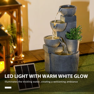 Solar Outdoor Fountain, 4-Tier Resin Waterfall with LED Lighting