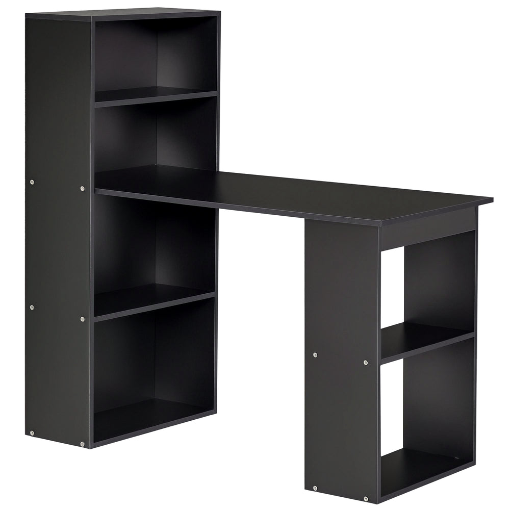 Modern Computer Desk with Storage Shelves and Writing Table, Black