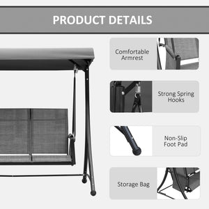 3-seater swing with high backrest and adjustable canopy, dark grey