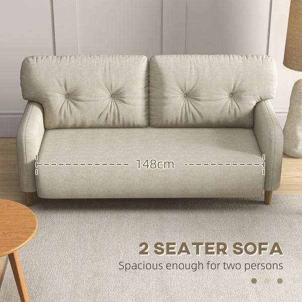 Modern upholstered two-seater sofa with solid wood frame, beige