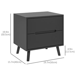 Modern bedside table with 2 drawers and solid wood legs, black