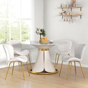 Set of 4 modern dining chairs with upholstered backrest, cream white
