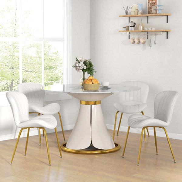 Set of 4 modern dining chairs with upholstered backrest, cream white