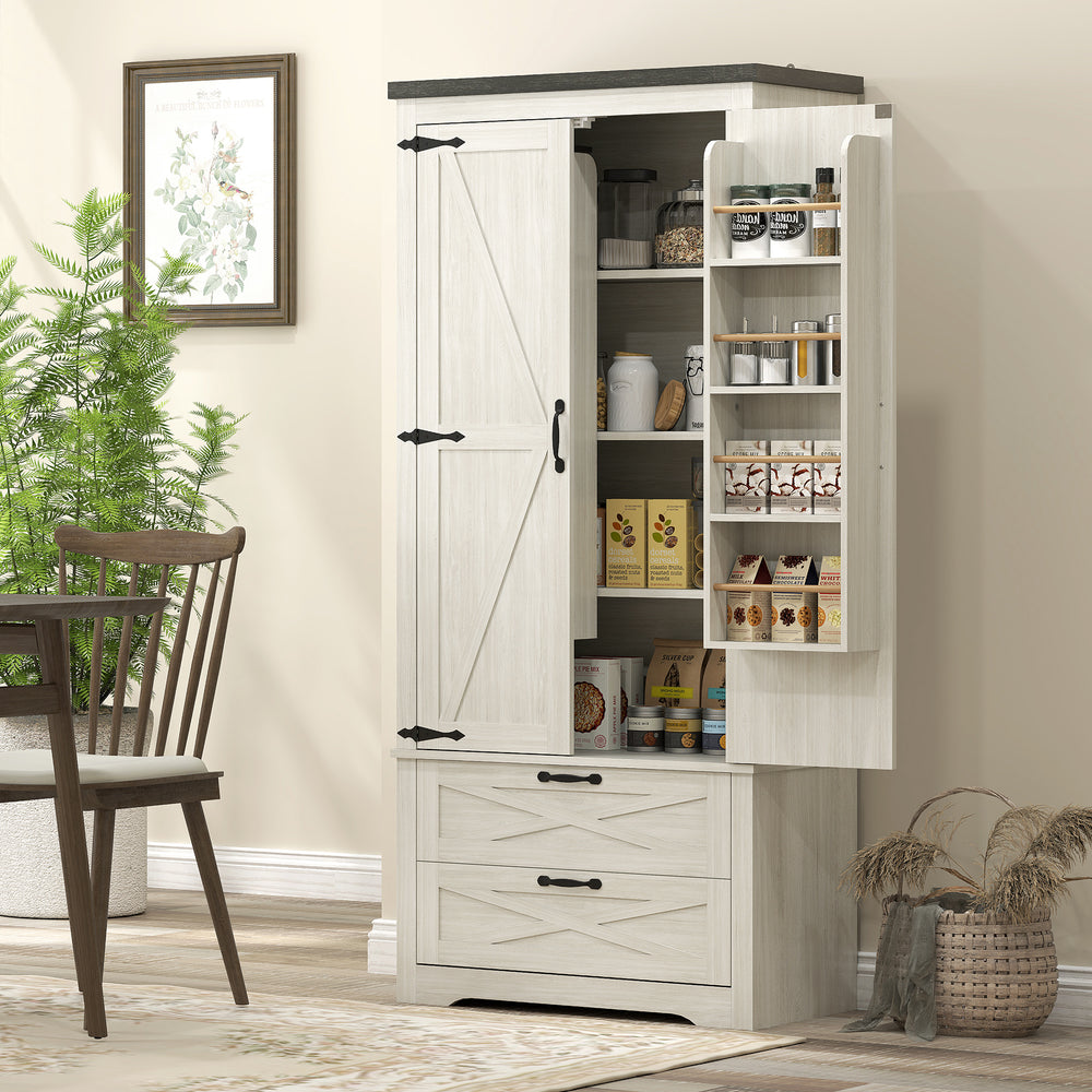 Country Style Pantry with Drawers, Distressed White
