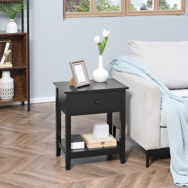 Small side table with drawer and storage shelf, black