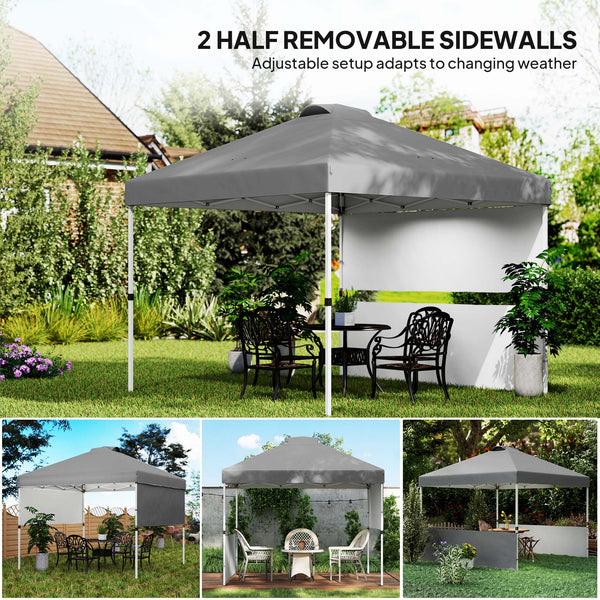 Folding shelter 10 x 10 with 2 half side walls, UV50+ protection, dark grey