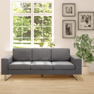 3 seater sofa upholstered in linen with steel legs, dark grey