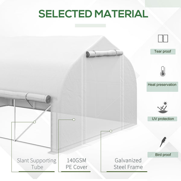 Tunnel greenhouse with roll-up, zippered side panels 