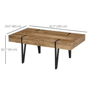 Rustic rectangular coffee table with hairpin legs