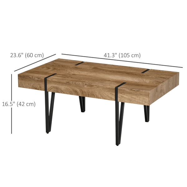 Rustic rectangular coffee table with hairpin legs