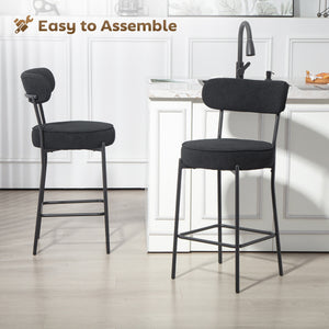Set of 2 padded bar stools in corduroy, black