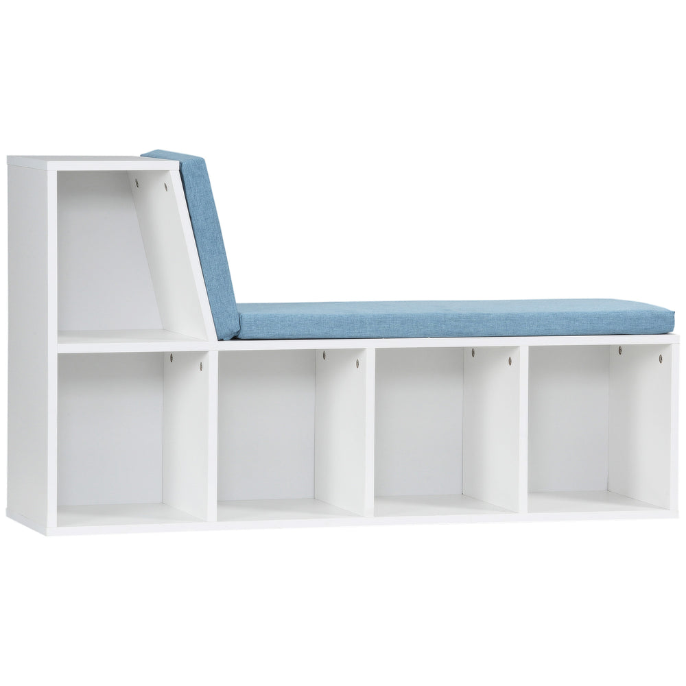 Bookcase with 5 compartments and padded reading corner, blue