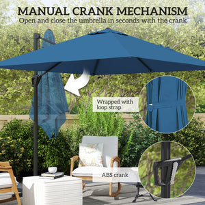 8-foot square cantilever parasol with cross base, navy blue