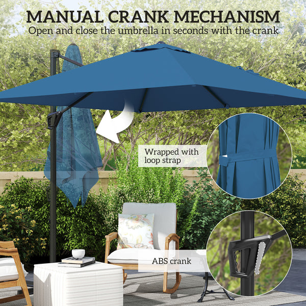 8-foot square cantilever parasol with cross base, navy blue