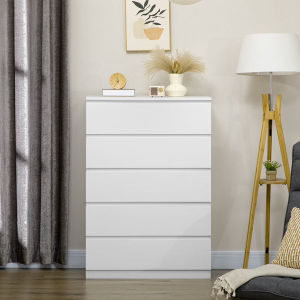 5 Drawer Bedroom Chest with Zinc Alloy Slides, White
