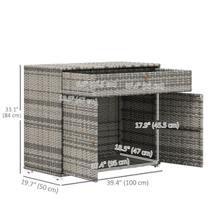 2-door wicker outdoor storage cabinet with drawer, grey
