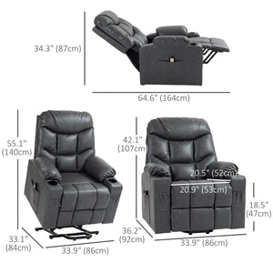 Leather Power Recliner Lift Chair with Remote Control and Cup Holders, Grey
