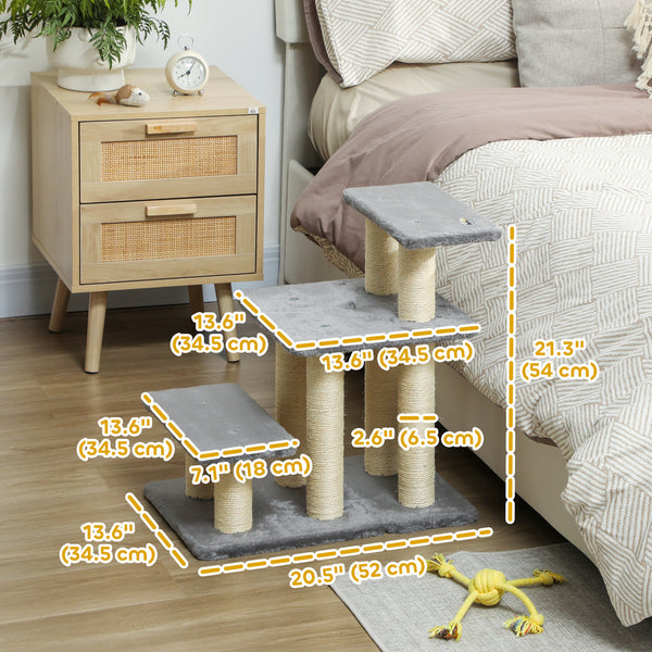 Cat stairs with 2 sisal scratching posts, white and grey