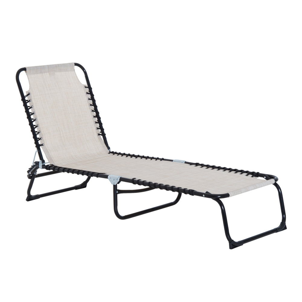 Folding chaise longue with headrest, cream