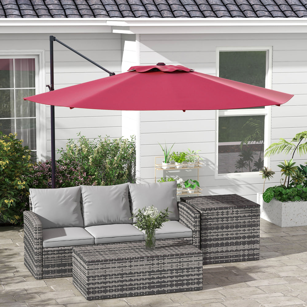 3m hanging aluminum cantilever parasol with 360° rotation, crank, tilt, cross base, red