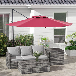 3m hanging aluminum cantilever parasol with 360° rotation, crank, tilt, cross base, red