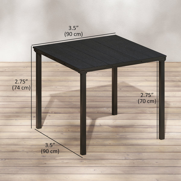 Outdoor dining table for 4 with metal legs, black