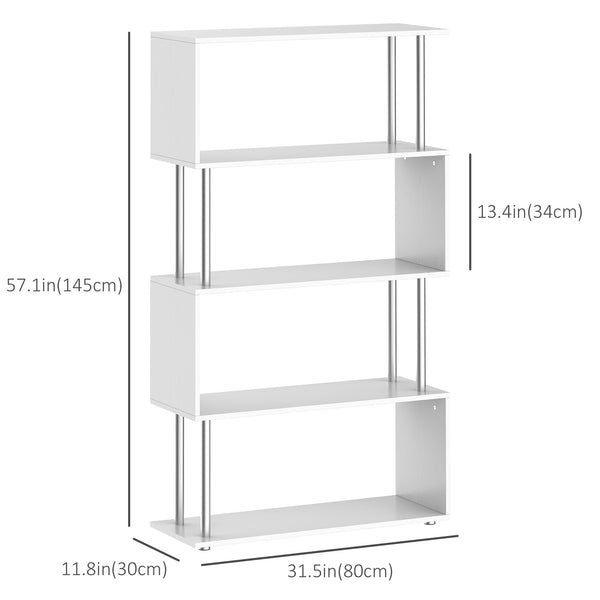 5-Tier Geometric Wooden Bookcase, White