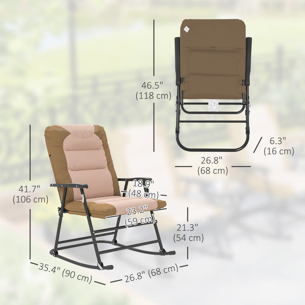 Set of 2 folding upholstered rocking chairs with armrests, light brown