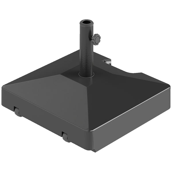 Parasol base with wheels and handle, sturdy, black