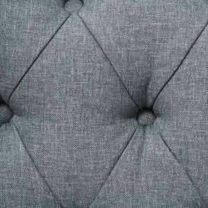 Upholstered button tufted chaise longue with wooden legs, gray