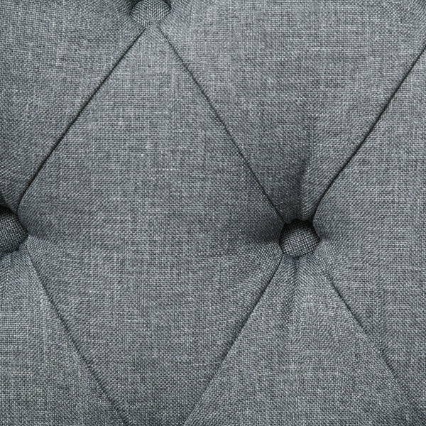 Upholstered button tufted chaise longue with wooden legs, gray