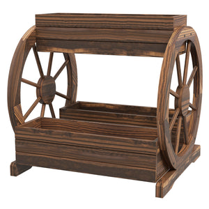 Two-tier raised wooden planter with drainage holes