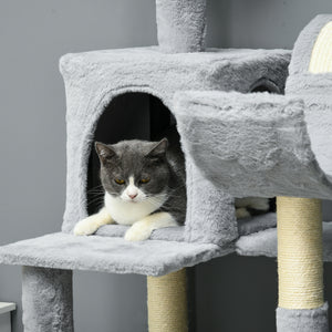 Large 178cm Multi-Level Cat Tree with Hammock, Basket &amp; Sisal Scratching Posts, Blue-Grey