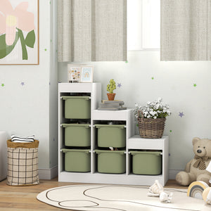 3-Tier Storage Shelf with 6 Plastic Bins, Green