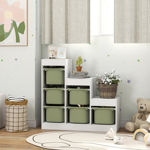 3-Tier Storage Shelf with 6 Plastic Bins, Green