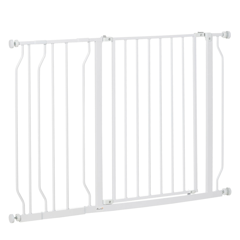 White pet gate with door and double locking system