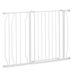 White pet gate with door and double locking system