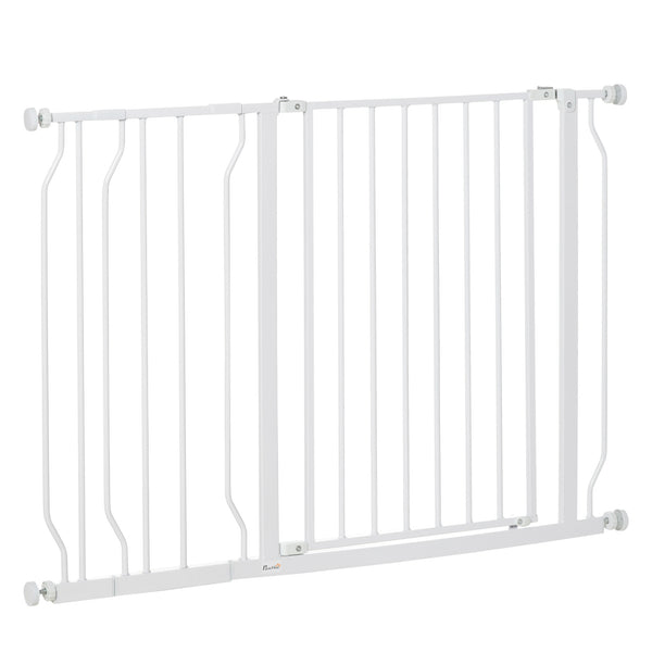 White pet gate with door and double locking system
